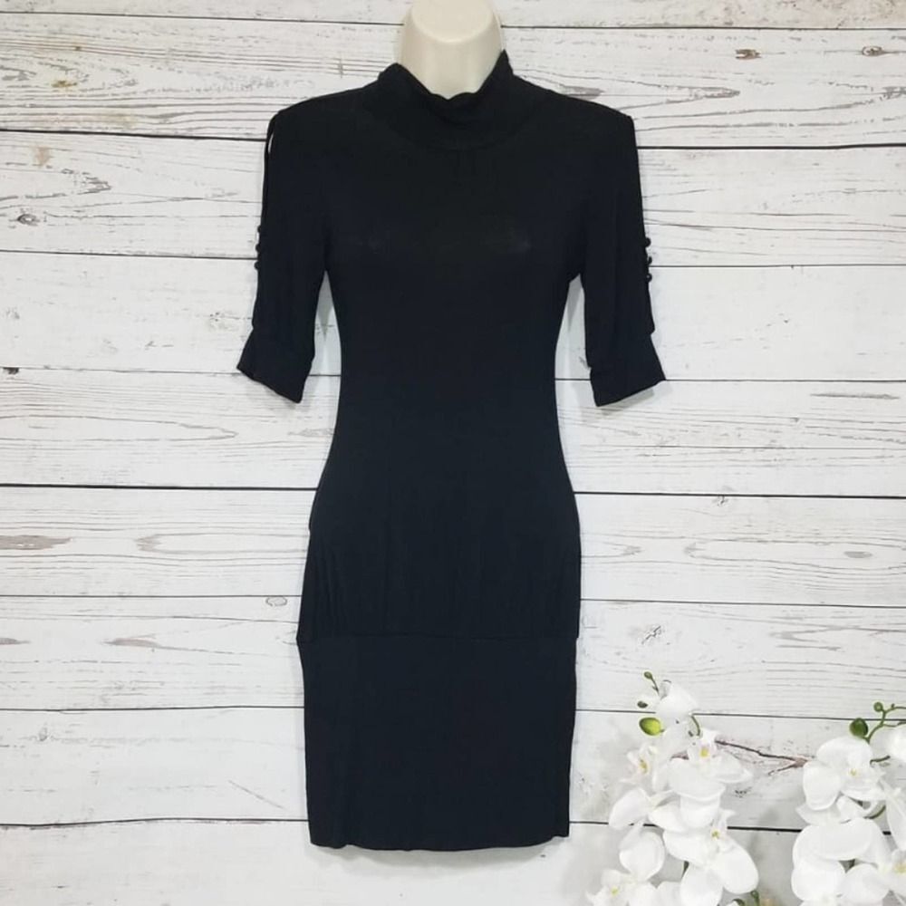 Evita Black Open Back Mock Neck Mini Dress